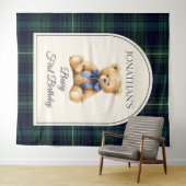 Geburtstagsfoto-Hintergrund mit Preppy-Teddybär Wandteppich (Beispiel (Horizontal))