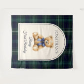 Geburtstagsfoto-Hintergrund mit Preppy-Teddybär Wandteppich (Vorderseite (Horizontal))