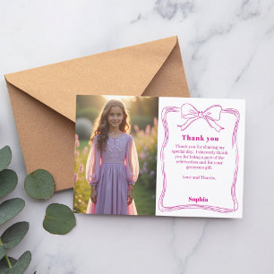 Geburtstagsfoto Mädchen rosa Schleife weiß Dankeskarte