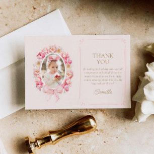 Geburtstagsfoto mit rosa Blumen für Mädchen Dankeskarte