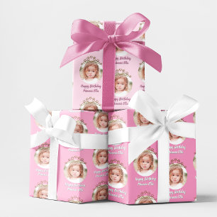 Geburtstagsfoto Rosa Prinzessin Personalisiert Geschenkpapier Set