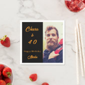 Geburtstagsfoto Schwarz Gold Prost Männer Serviette (Beispiel)