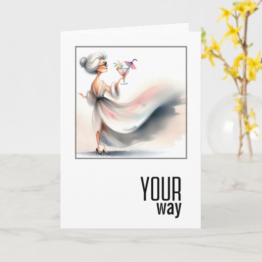 Geburtstagsfrau mit Cocktail Karte (Gelbe Blume)