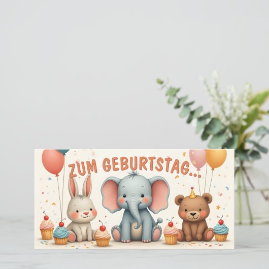 Geburtstagsfreude mit tierischen Freunden (Stehend Vorderseite)