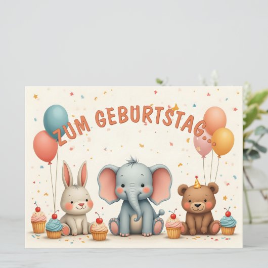 Geburtstagsfreude mit tierischen Freunden (Stehend Vorderseite)