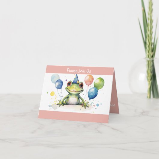 Geburtstagsfrosch mit Ballons Einladung (Vorderseite)