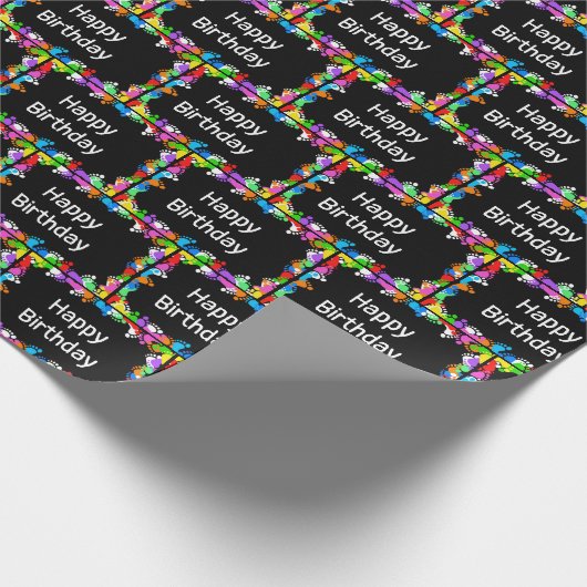 Geburtstagsfußabdrücke in Schwarz Geschenkpapier (Ecke)