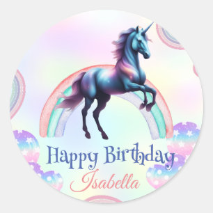 Geburtstagsgalaxie Regenbogen-Einhorn-Party für Mä Runder Aufkleber