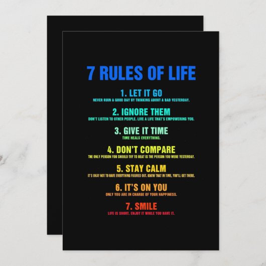 Geburtstagsgeschenk 7 Lebensregeln Einladung (Vorne/Hinten)