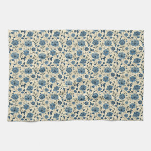 Geburtstagsgeschenk Blau und Beige Blüten nahtlo Geschirrtuch