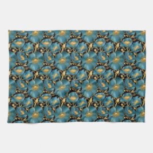 Geburtstagsgeschenk Blau und Gold floral Geschirrtuch
