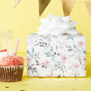 Geburtstagsgeschenk Blume in Rosa, Blau und Grau Geschenkpapier