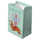 Geburtstagsgeschenk Längere Dackel Mittlere Geschenktüte (Rückseite Schrägansicht)