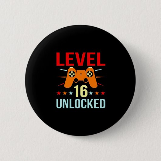 Geburtstagsgeschenk | Level 16 Unlock Gamer Button (Vorderseite)