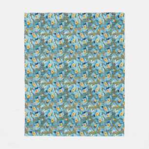 Geburtstagsgeschenk Nahtlos Blau und Gold floral Fleecedecke