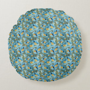 Geburtstagsgeschenk Nahtlos Blau und Gold floral Rundes Kissen