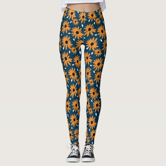 Geburtstagsgeschenk | Orange Daisy Seamless Leggings (Vorderseite)
