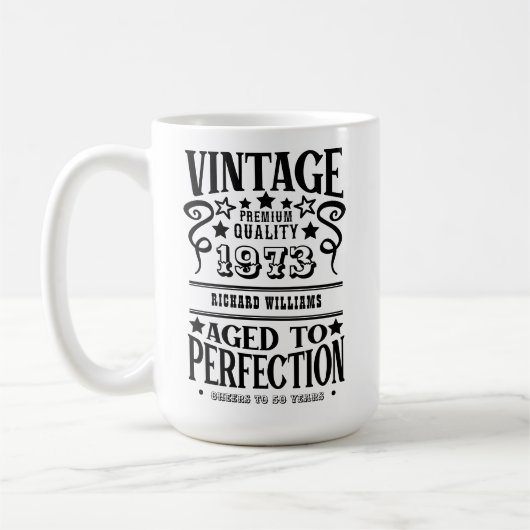 Geburtstagsgeschenk-Tasse mit Vintage-Whiskey-Them Kaffeetasse (Links)