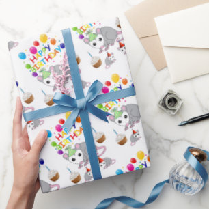 Geburtstagsgeschenk-Verpackungspapier Opossum Geschenkpapier