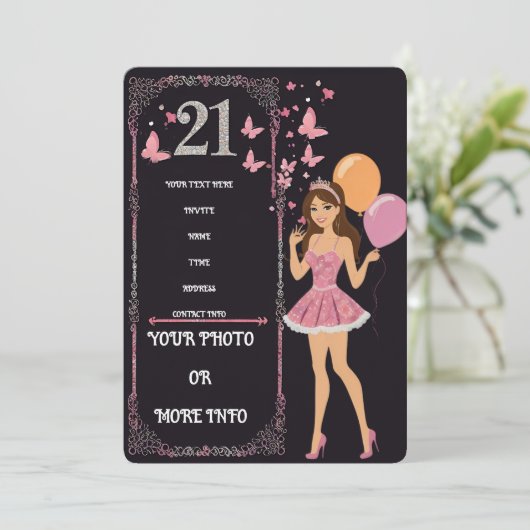 Geburtstagsgestaltung mit Optionen für personalisi Einladung (Stehend Vorderseite)