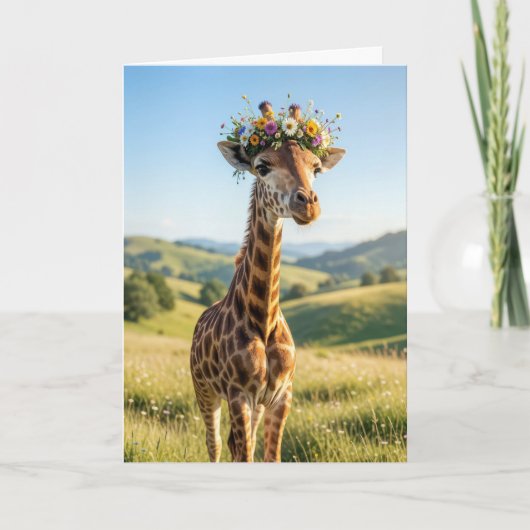 Geburtstagsgiraffe mit floraler Krone Karte (Vorderseite)