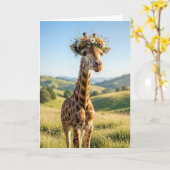 Geburtstagsgiraffe mit floraler Krone Karte (Gelbe Blume)