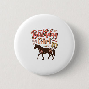 Geburtstagsgirl 10 Pferde Floral Vektor Design_1 Button