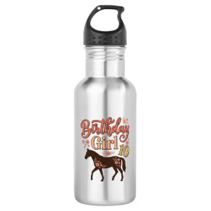 Geburtstagsgirl 10 Pferde Floral Vektor Design_1 Edelstahlflasche