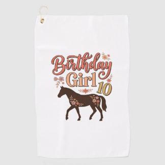 Geburtstagsgirl 10 Pferde Floral Vektor Design_1 Golfhandtuch
