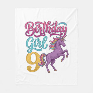 Geburtstagsgirl 9 Einhorn Vintage Gravur Design_1 Fleecedecke
