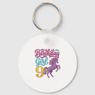 Geburtstagsgirl 9 Einhorn Vintage Gravur Design_1 Schlüsselanhänger