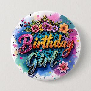 Geburtstagsgirl mit floralem Leopardenmuster Button