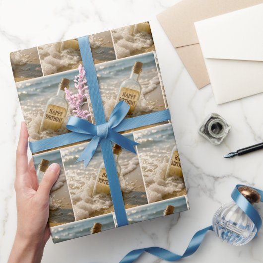 Geburtstagsglückwunsch in einer Flasche Geschenkpapier (Schenken)