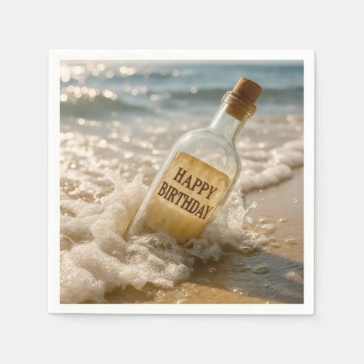 Geburtstagsglückwunsch in einer Flasche Serviette (Vorderseite)