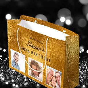 Geburtstagsgoldenes individuelles Foto-Monogramm a Große Geschenktüte