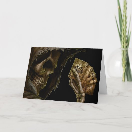 Geburtstagsgrimmiger Sensenmann spielt Karten mit (Vorderseite)