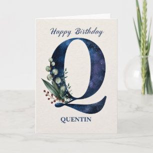 Geburtstagsgruß mit dem Buchstaben Q für ihn Perso Karte