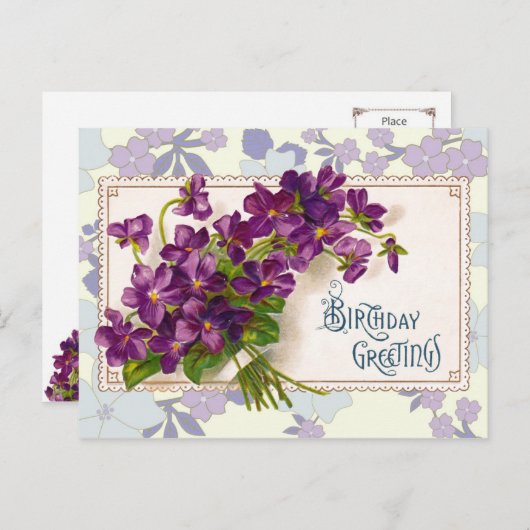 Geburtstagsgruß mit Violets Postkarte (Vorne/Hinten)
