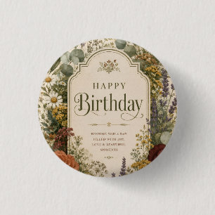 Geburtstagsgruß mit Wildblumen und Olivenzweigen Button