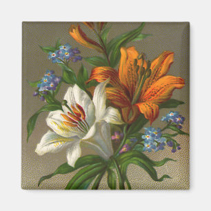 Geburtstagsgrüße im Vintage-Stil mit Lilienblumen Magnet