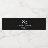 Geburtstagshochzeit der Black Monogram Handwriting Wasserflaschenetikett (Einzelnes Label)