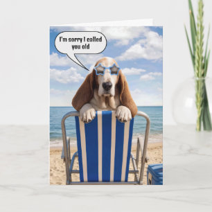 Geburtstagshumor Basset Hound auf Liegestuhl Karte