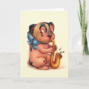 Geburtstagshund mit Saxophon Karte