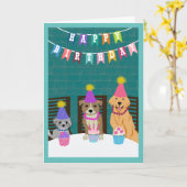 Geburtstagshunde am Tisch Karte (Gelbe Blume)