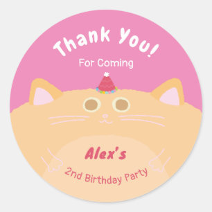 Geburtstagshut Katze Geburtstag Rosa Danke Klassis Runder Aufkleber