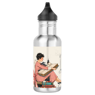 Geburtstagsillustration für Vintage-Buchliebhaber Edelstahlflasche