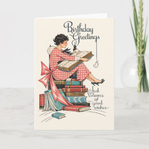 Geburtstagsillustration für Vintage-Buchliebhaber Karte