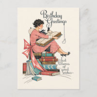 Geburtstagsillustration für Vintage-Buchliebhaber