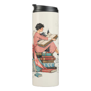 Geburtstagsillustration für Vintage-Buchliebhaber Thermosbecher