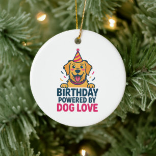 Geburtstagsillustration mit Hunde-Liebe Keramik Ornament